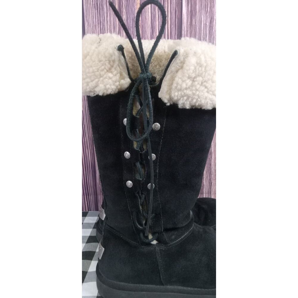 UGG Black Suede Lace-Up Shearling Cuff Boots - Picture 4 of 9